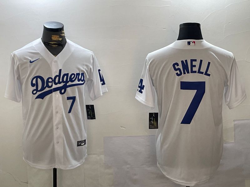Men Los Angeles Dodgers 7 Snell White Game 2024 Nike MLB Jersey style 2